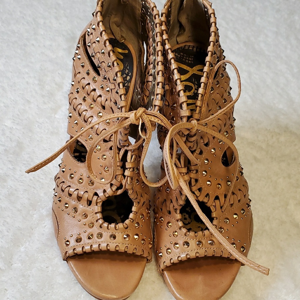 Sam Edelman Leather Tan Studded high heels
